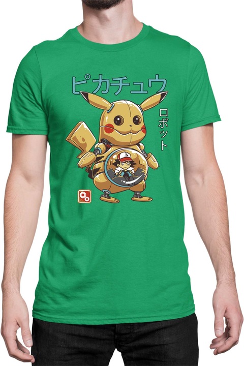 Férfi póló Japan Manga Anime Comics Tralala Pokemon Pikachu Robot, Zöld