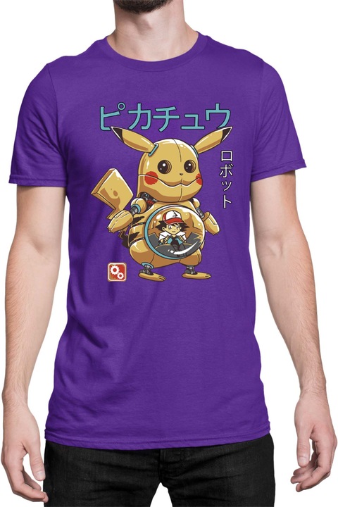 Férfi póló Japan Manga Anime Comics Tralala Pokemon Pikachu Robot, Mályvaszín