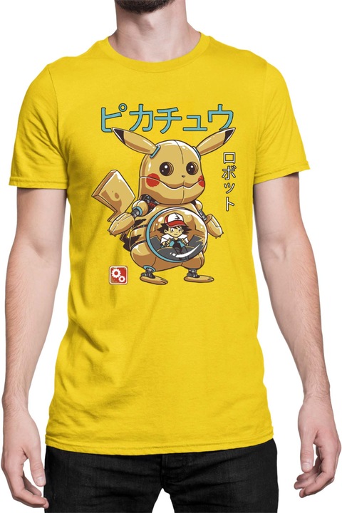 Férfi póló Japan Manga Anime Comics Tralala Pokemon Pikachu Robot, Sárga