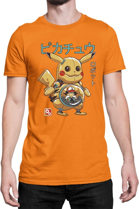 Férfi póló Japan Manga Anime Comics Tralala Pokemon Pikachu Robot, Narancssárga