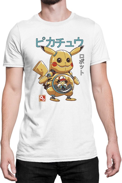 Férfi póló Japan Manga Anime Comics Tralala Pokemon Pikachu Robot, Fehér