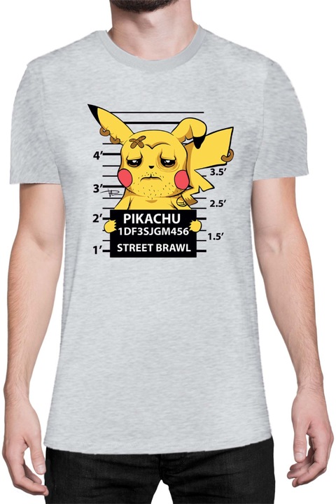 Férfi póló Japan Manga Anime Comics Tralala Pokemon Pikachu Wanted, Melange világosszürke