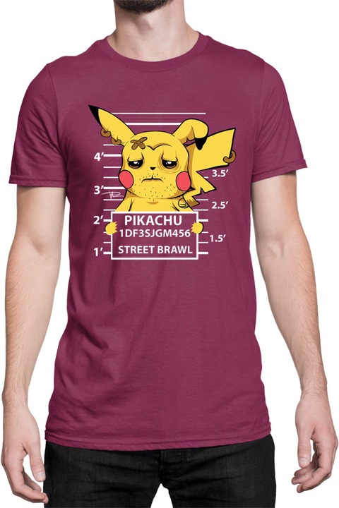 Férfi póló Japan Manga Anime Comics Tralala Pokemon Pikachu Wanted, Bordó