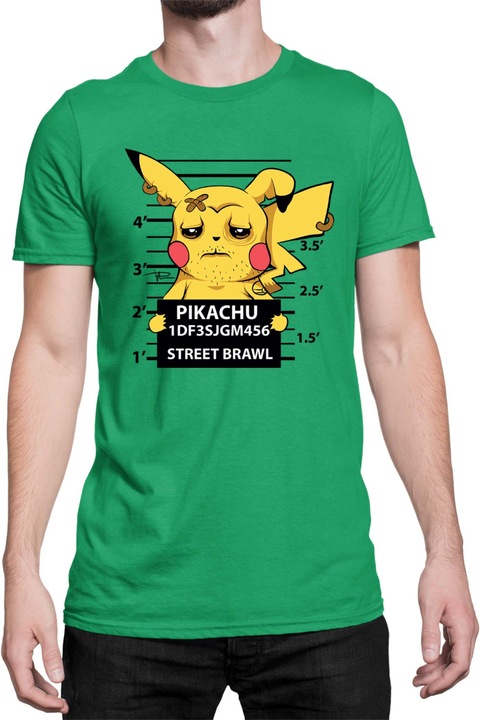 Férfi póló Japan Manga Anime Comics Tralala Pokemon Pikachu Wanted, Zöld