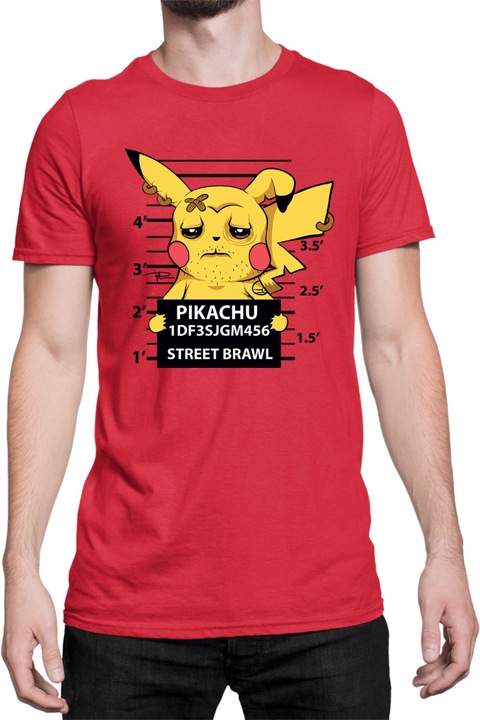 Férfi póló Japan Manga Anime Comics Tralala Pokemon Pikachu Wanted, Piros