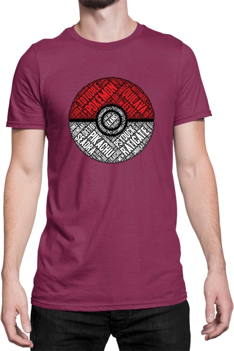 Férfi póló Japan Manga Anime Comics Tralala Pokemon Pokeball, Bordó