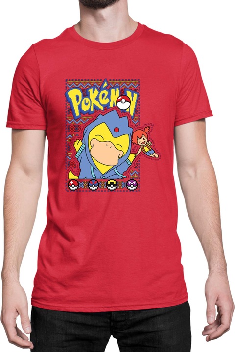 Férfi póló Japan Manga Anime Comics Tralala Pokemon Psyduck, Piros