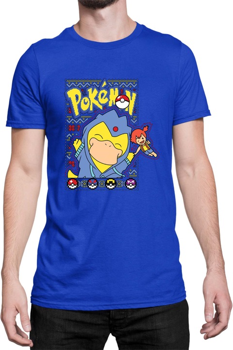 Férfi póló Japan Manga Anime Comics Tralala Pokemon Psyduck, Kék
