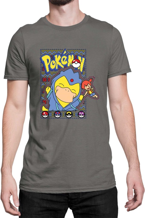 Férfi póló Japan Manga Anime Comics Tralala Pokemon Psyduck, Sötétszürke