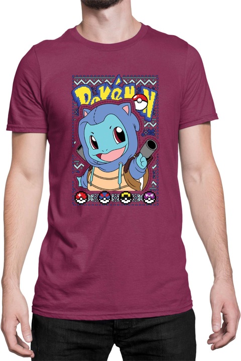 Férfi póló Japan Manga Anime Comics Tralala Pokemon Squirtle 02, Bordó
