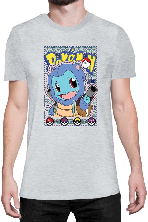 Férfi póló Japan Manga Anime Comics Tralala Pokemon Squirtle 02, Melange világosszürke