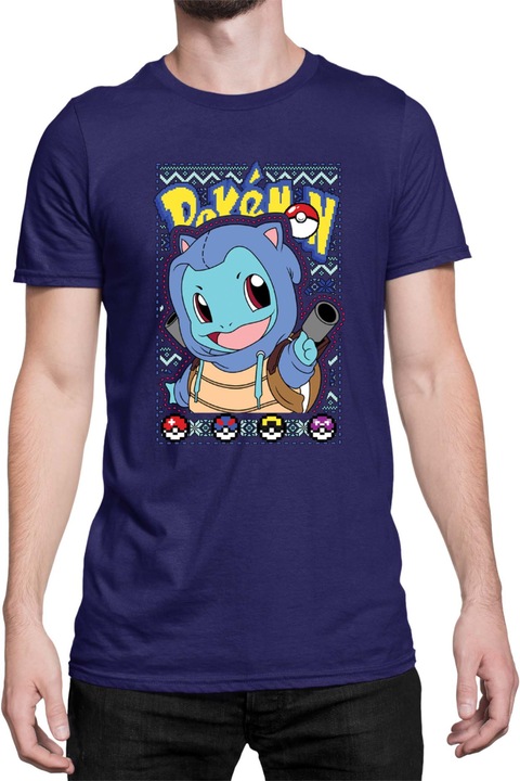 Férfi póló Japan Manga Anime Comics Tralala Pokemon Squirtle 02, Tengerészkék