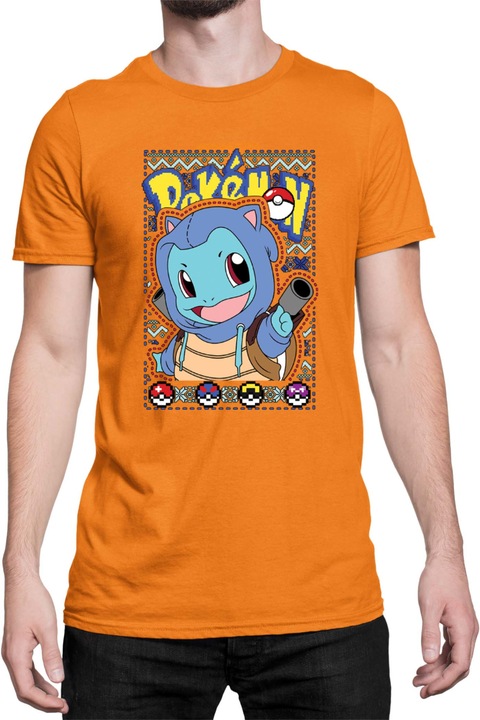 Férfi póló Japan Manga Anime Comics Tralala Pokemon Squirtle 02, Narancssárga