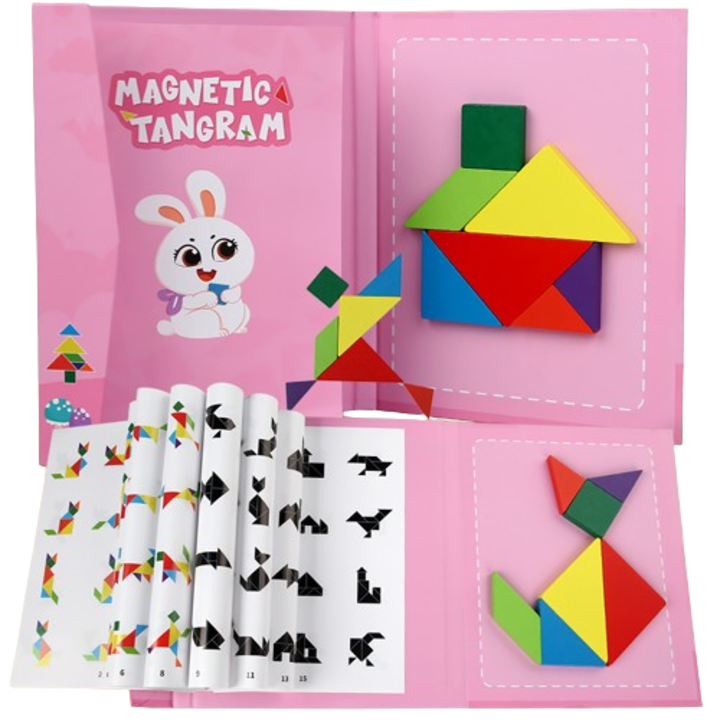 Комплект магнитни пъзели Tangram, 7 части, многоцветни, 22x18.5x1.8cm