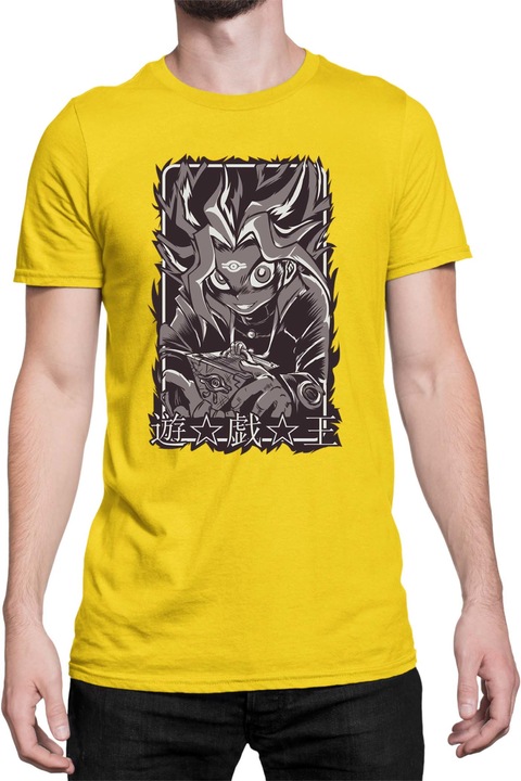Férfi póló Japan Manga Anime Comics Tralala Yu Gi Oh Dark, Sárga