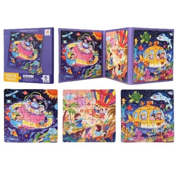 Комплект магнитни образователни пъзели, прогресивна логическа игра, многоцветен, 1,5-6 години