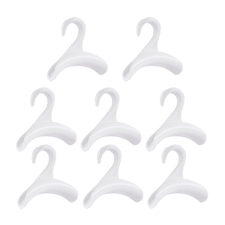 Set 8 suporturi pentru genti, agatatoare arcuite, plastic PP, alb, rezistenta 30 de lire