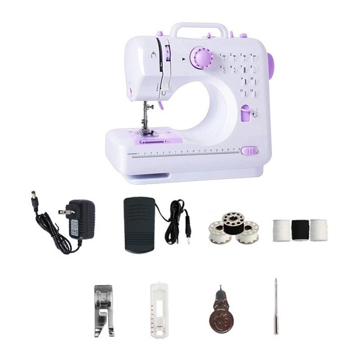 Masina cusut, FMK, 12 tipuri cusaturi, iluminare LED, alb, 26x28cm