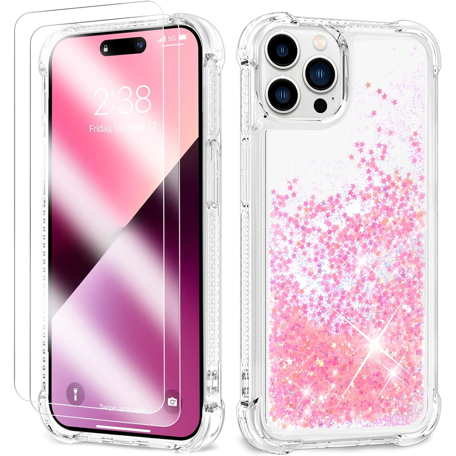 Husa telefon tip portofel, compatibila Apple iPhone 15, roz, anti-alunecare