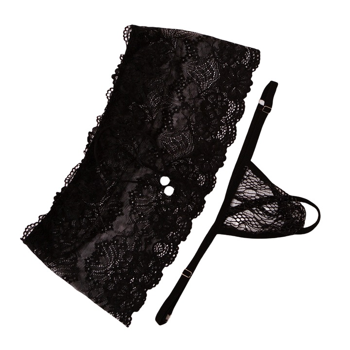 Комплект мъжки еротичен костюм, Спандекс с полиестер, Черен, Универсален