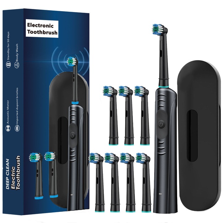 Комплект електрическа четка за зъби, 3 скорости, интелигентен таймер, черен, 220x25 мм