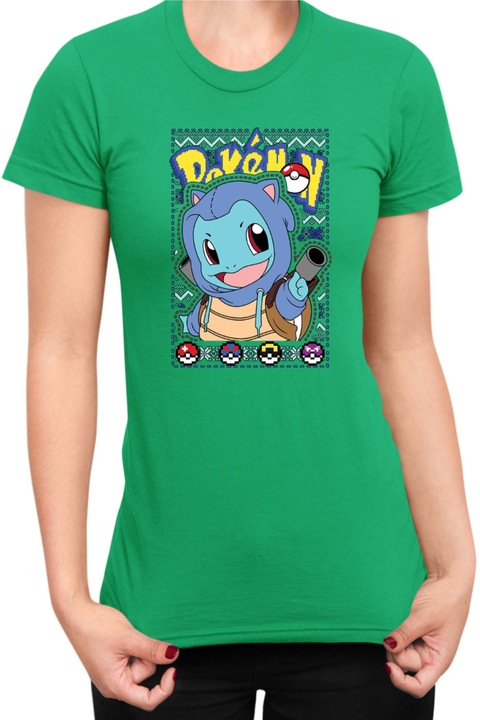 Női póló Japan Manga Anime Comics Tralala Pokemon Squirtle 02, Zöld