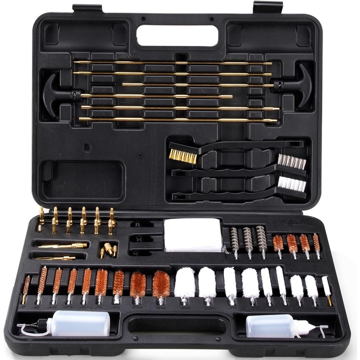 Kit universal de curatare a armelor (58 piese) premium, cu accesorii pentru calibrele .22 .30 .40 .45 .270/.280 .357/.38/9mm .222, .223 Rem, .243, 30.06, 300 WIN, .308 WIN