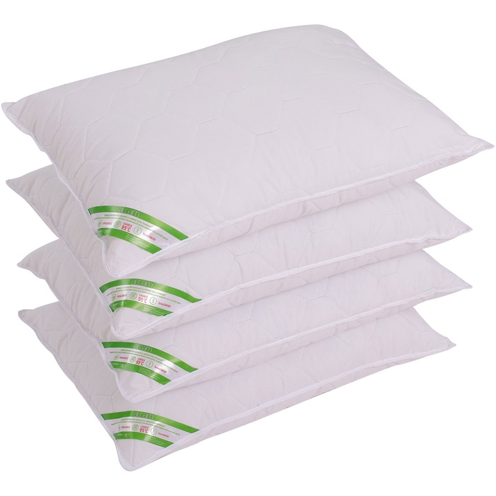 Set 4 perne Alcam, microfibra matlasata, hipoalergenice, lavabile la 95°C, 50 x 70 cm, alb