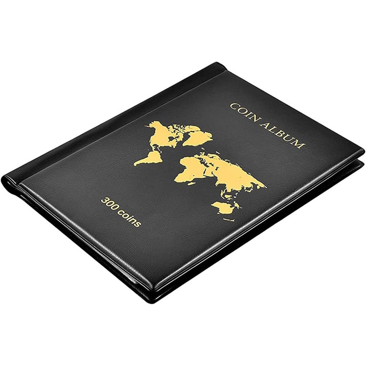 Érmealbum, 300 zseb, két méretben, gyűjtésre és kiállításra alkalmas, Fekete