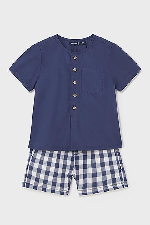 Mayoral, Set de tricou de bumbac si pantaloni scurti, Alb/Albastru inchis, 74 CM