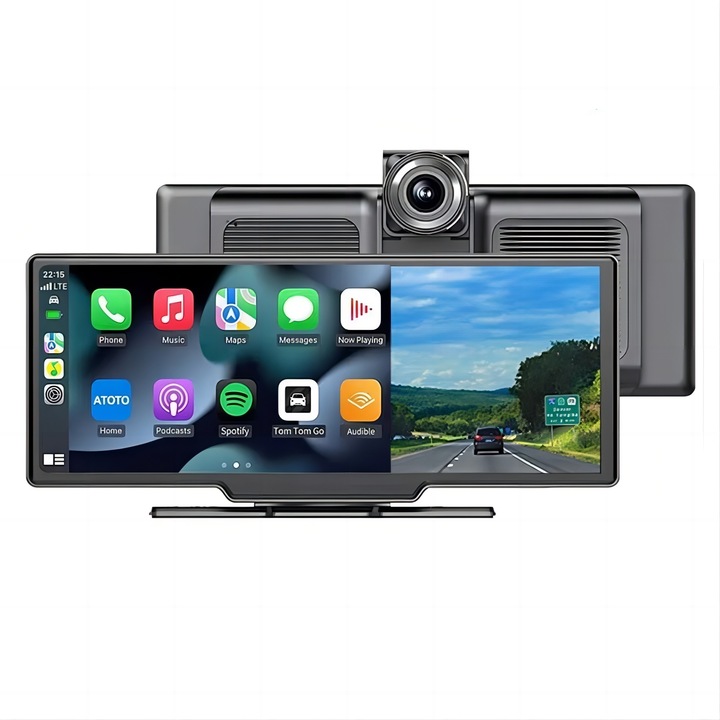 Masina portabila stereo Dash Cam cu GPS ADAS Carplay Android Auto Monitor 10.26 inch IPS Touch Screen Bluetooth WiFi 1440P Camera frontala si spate Monitorizarea parcarii Inregistrare video, FM / AUX