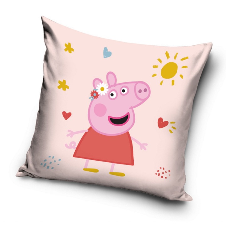 Gyermek párnahuzat, Carbotex, Peppa Pig, Poliészter, 40x40 cm, Többszínű