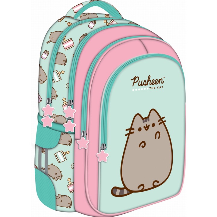 Pusheen cicás ergonomikus iskolatáska, hátizsák - 3 rekeszes - Mint (663178)
