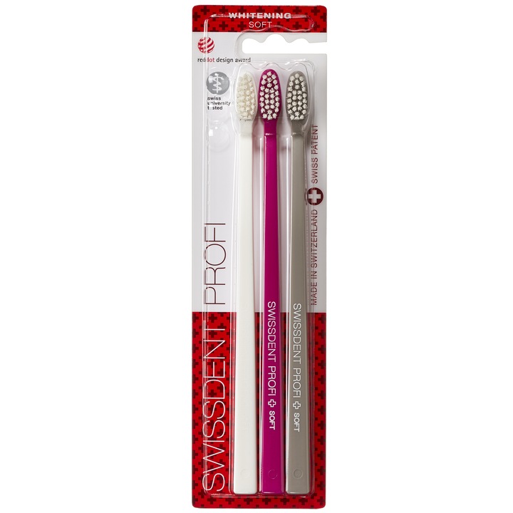 Set de periute de dinti, Swissdent Whitening Montreux, white, pink, grey. 3 buc