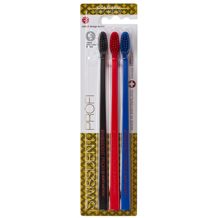 Set de periute de dinti, Swissdent Colours Zug, black, red, blue, 3 buc