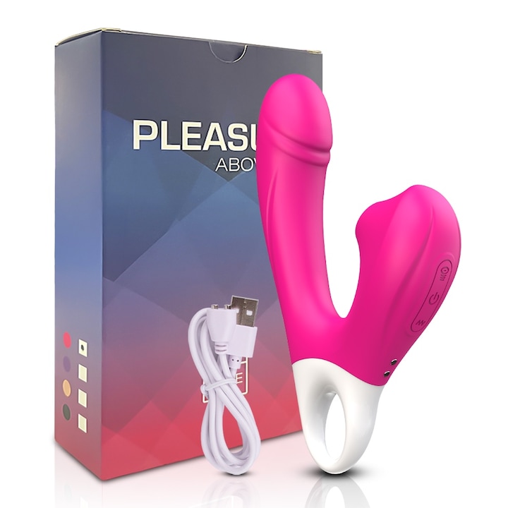 Vibrator 2 In 1 FairyKiss® jucarii sexuale, Functie de supt cu dildo, Stimulare punctul G si clitoridiana, 5 moduri de supt si 10 moduri de vibratii, Vibrator femei sex, Rezistent la apa, Rose Red
