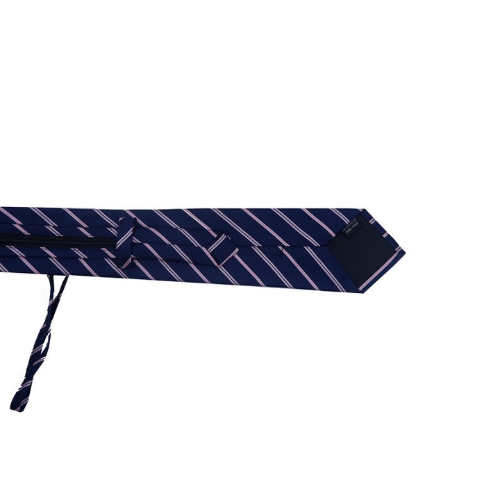 Cravata barbati, poliester microfibra, 47x8cm, albastru sol dungi roz