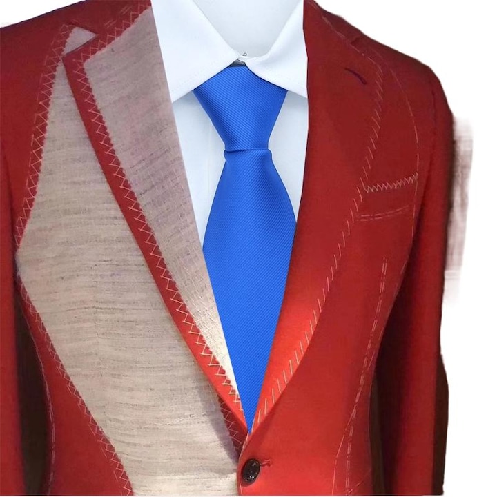 Cravata barbati draguta, poliester, 47x8cm, albastru culoare solida albastru lac