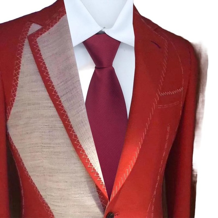 Cravata barbati cu fermoar, poliester, 47x8cm, rosu trandafiriu