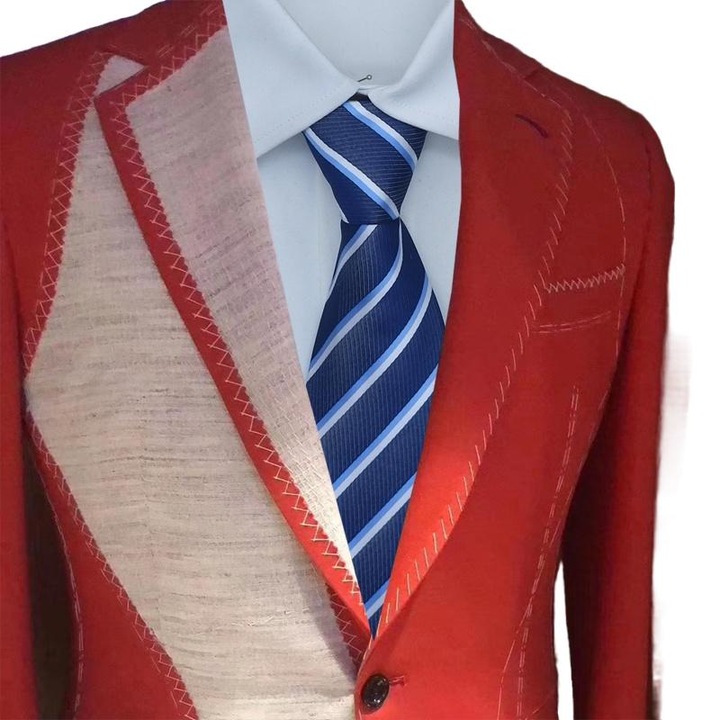 Cravata barbati, poliester, 47x8cm, albastru lucrata manual