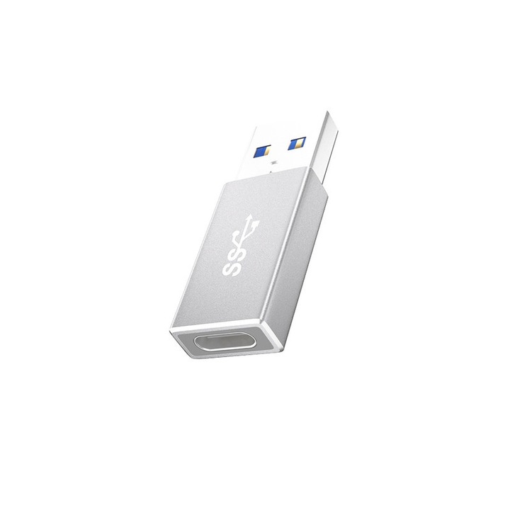 ULTIENCE mobiltelefon-adapter, USB-A Male-C típusú csatlakozó, 10 Gbps átvitel, 60 W-os gyorstöltés, ezüst