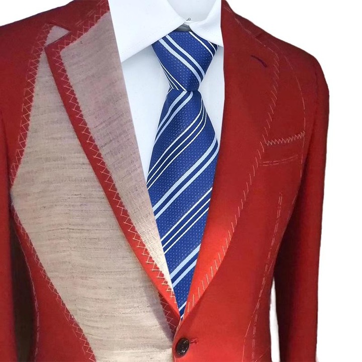 Cravata barbati, poliester, legaturi cu fermoar cu dungi, albastru