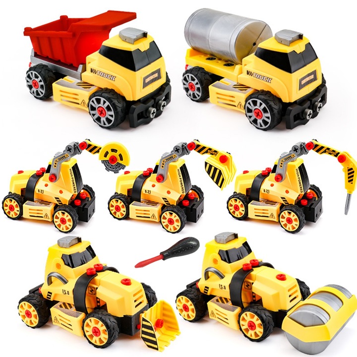 Set de constructie 7-in-1, Jucarie educativa interactiva, pentru dezvoltarea abilitatilor motorii, multicolor, 3-7 ani
