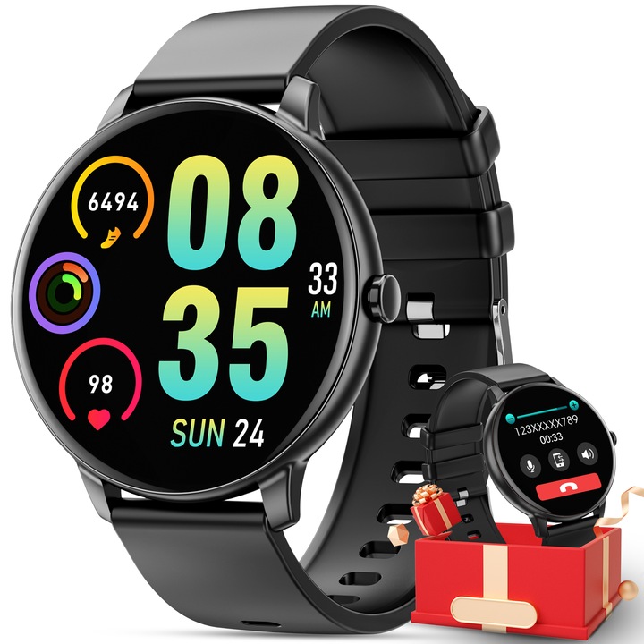 Смарт часовник за фитнес, 1,39 инча HD сензорен екран, водоустойчив, многоцветен, съвместим с Android iOS