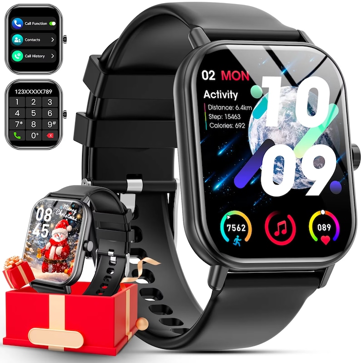 Smart Watch, Mingtawn, Model G39, 1,85 hüvelykes, Vízálló, Bluetooth hívás, Sport mód, Fitness Tracker, Pulzusszám, Alvásfigyelés, Zenelejátszó, Lépésszámláló, Fekete