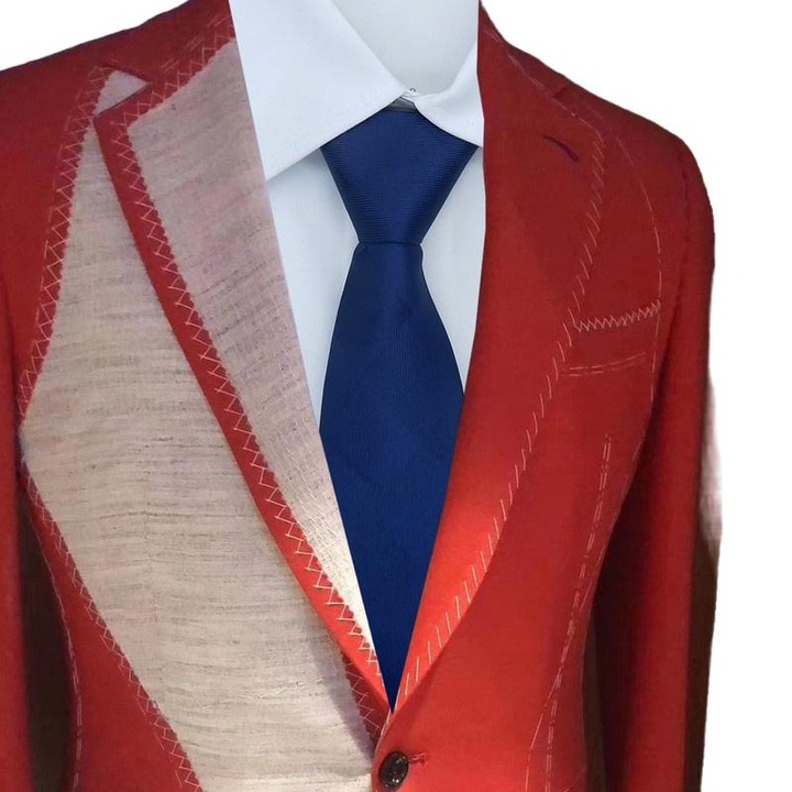 Cravata barbati, Cravata in carouri albastru uni, Poliester Jacquard, 47x7cm