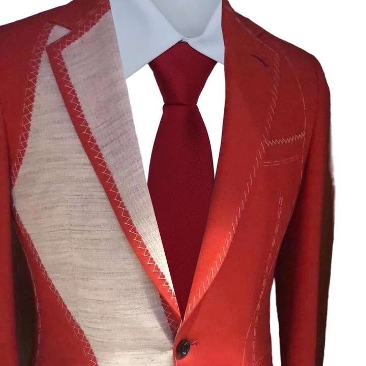 Cravata barbati, Poliester Jacquard, 47x7cm, rosu legaturi cu fermoar la gat