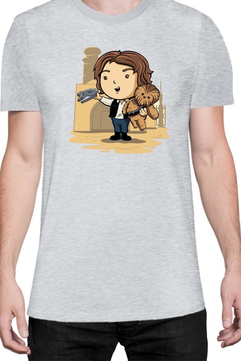 Férfi póló Star Wars Tralala Cute Han Solo Chewbaka, Melange világosszürke