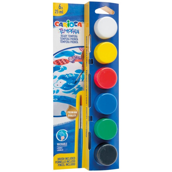 Acuarele tempera Carioca 6 cul x25ml + pensula pe blister