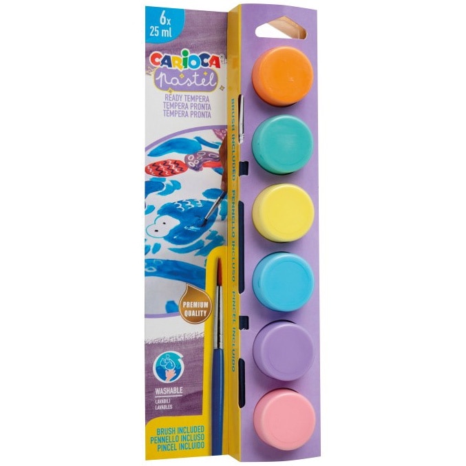 Acuarele tempera Carioca Pastel 6 culori x 25 ml + pensula la blister